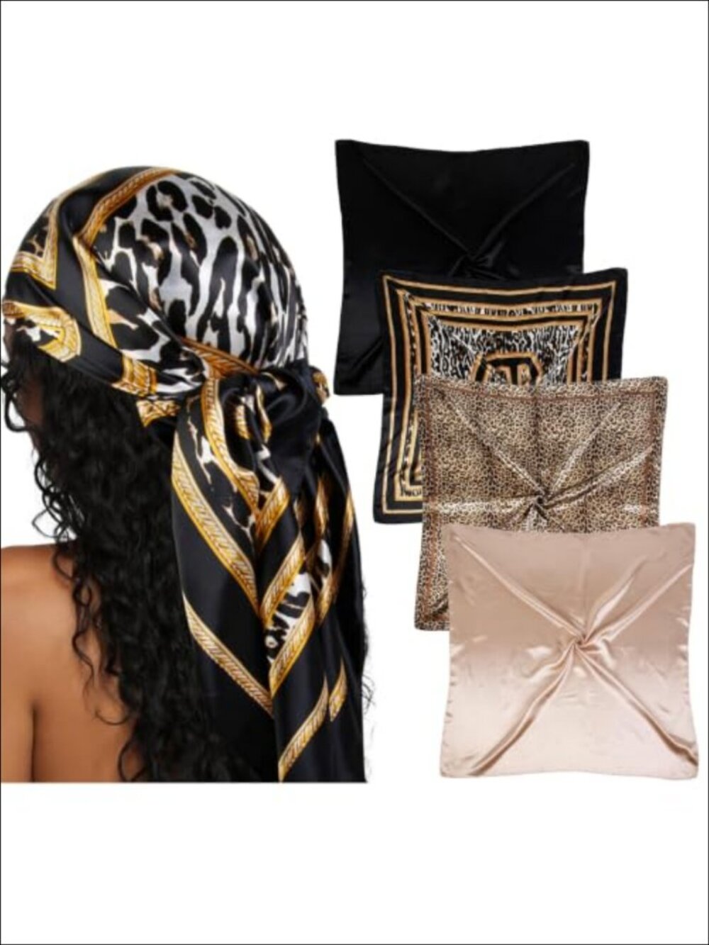 Silk Feel Square Hair Scarf Bandana Set Lightweight 35 Inch